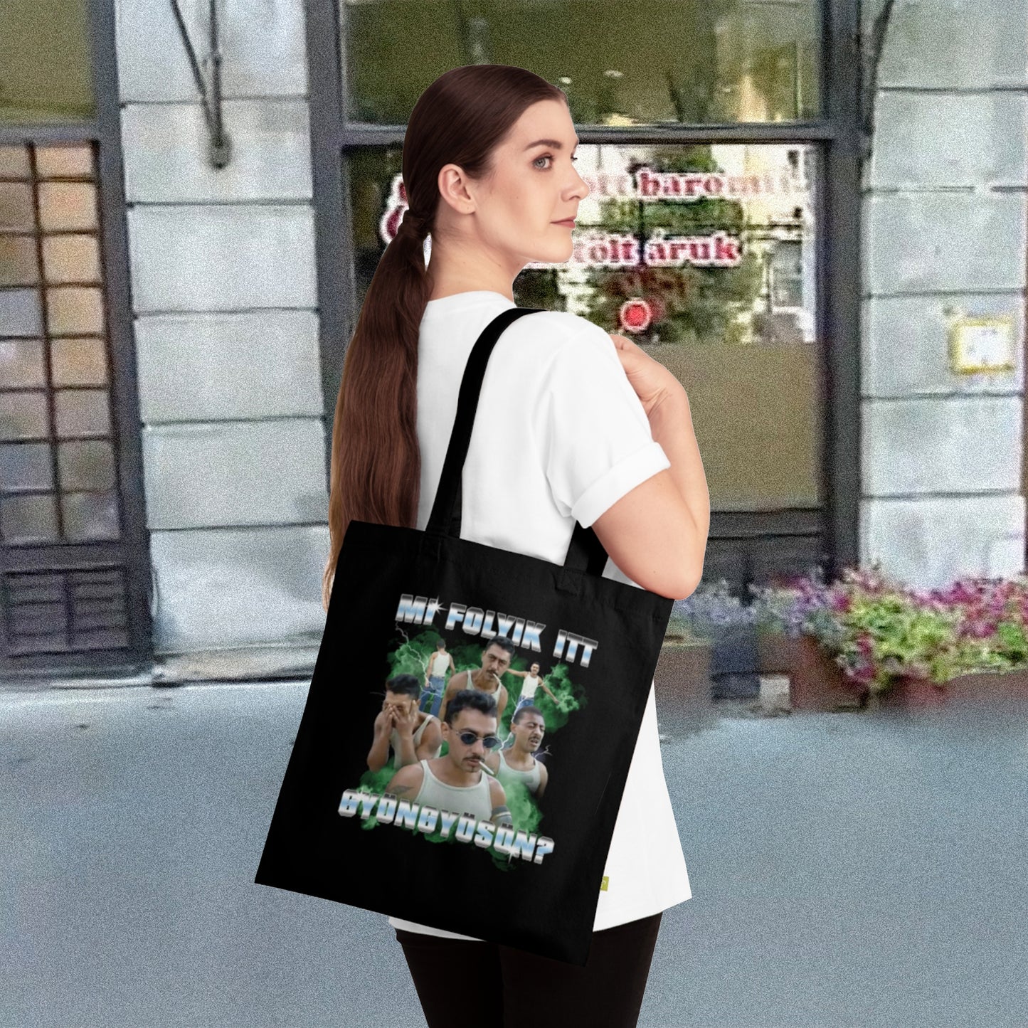 Mi folyik itt Gyöngyösön? - 90-es évek styled Organikus pamut tote bag